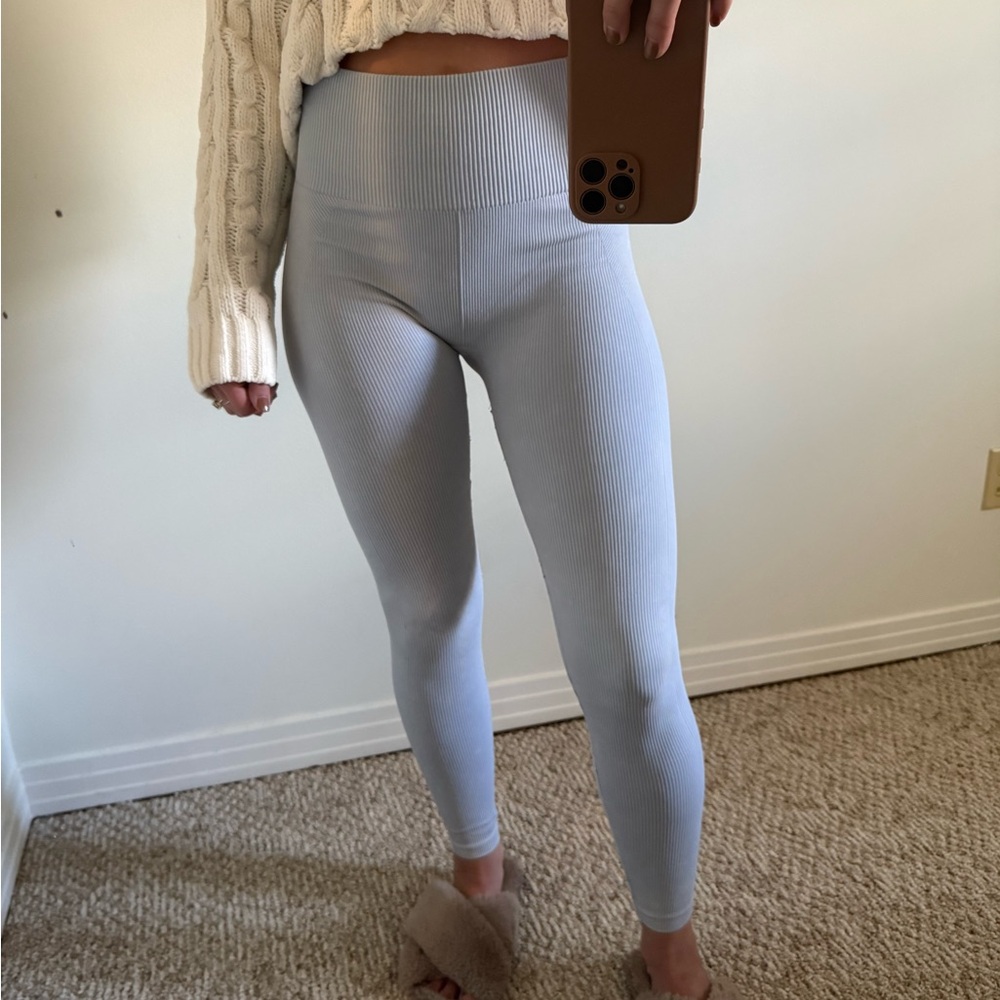 Light Blue Ribbed Leggings